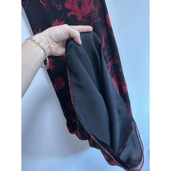 Vintage Nicole Miller Y2K Black Red Gothic Floral Fairy Sequin Silk Dress Size 0 - Picture 8 of 9